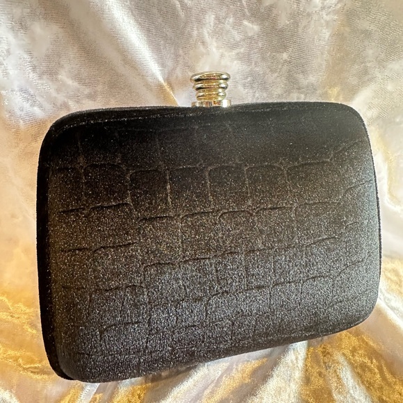 Black Velvet Feel Clutch with Gator Pattern - Picture 2 of 6